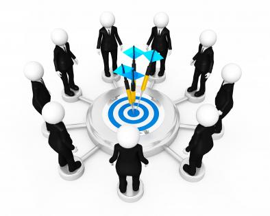 3d men networking concept with target stock photo