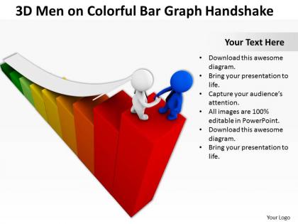 3d men on colorful bar graph handshake ppt graphics icons powerpoint