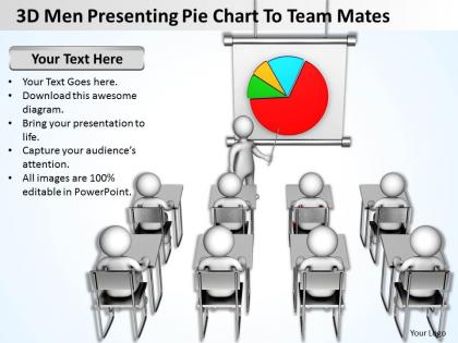 3d men presenting pie chart to team mates ppt graphics icons powerpoint