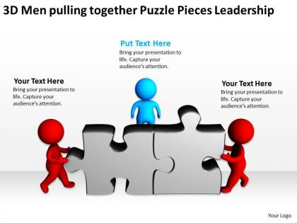 3d men pulling together puzzle pieces leadership ppt graphics icons