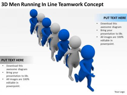 3d men running in line teamwork concept ppt graphics icons powerpoint