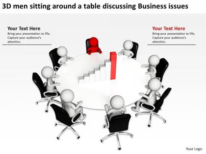 3d men sitting around a table discussing business issues ppt graphic icon