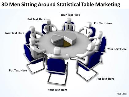 3d men sitting around statistical table marketing ppt graphics icons powerpoint