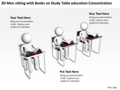 3d men sitting with books on study table education concentration ppt graphics icons
