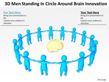 3d men standing in circle around brain innovation ppt graphics icons powerpoint