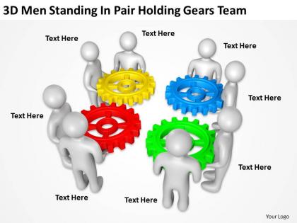 3d men standing in pair holding gears team ppt graphics icons