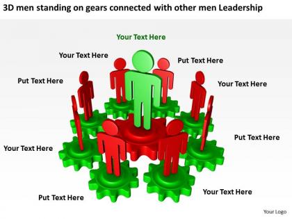 3d men standing on gears connected with other men leadership ppt graphic icon