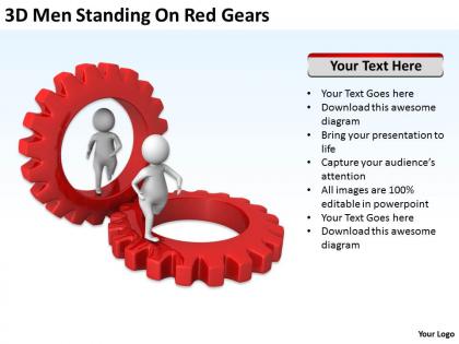 3d men standing on red gears ppt graphics icons