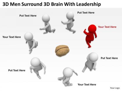 3d men surround 3d brain with leadership ppt graphics icons powerpoint