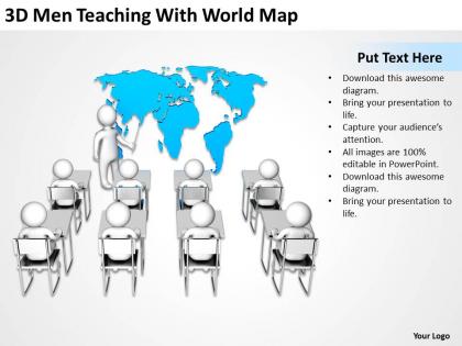 3d men teaching with world map ppt graphics icons powerpoint