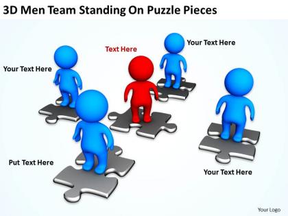 3d men team standing on puzzle pieces ppt graphics icons