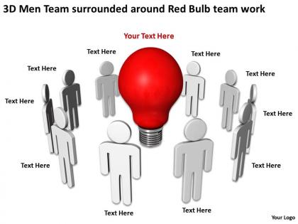 3d men team surrounded around red bulb team work ppt graphic icon