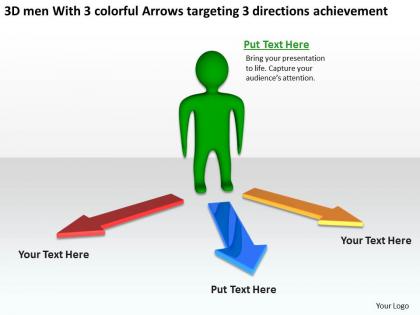 3d men with 3 colorful arrows targeting 3 directions achievement ppt graphic icon