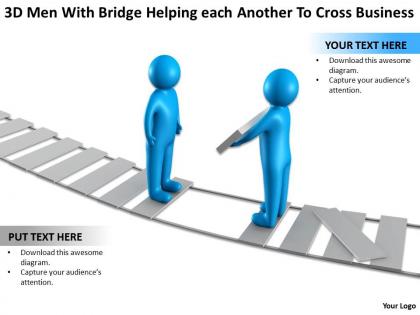3d men with bridge helping each another to cross business ppt graphic icon