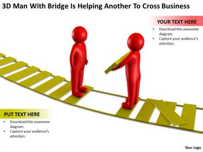 3d men with bridge is helping another to cross business ppt graphic icon