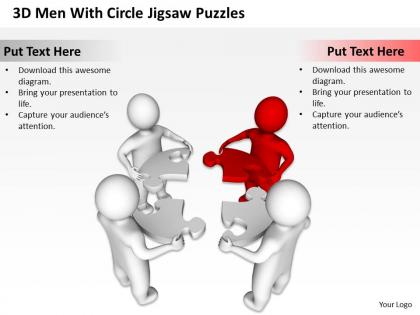 3d men with circle jigsaw puzzles completing business solution ppt graphics icons