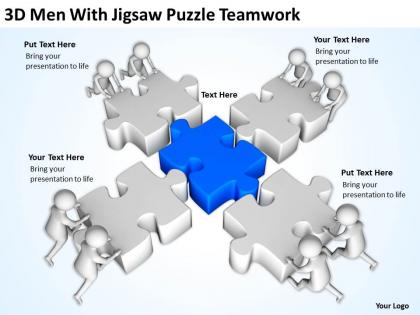 3d men with jigsaw puzzle teamwork ppt graphics icons powerpoint