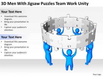 3d men with jigsaw puzzles team work unity ppt graphics icons