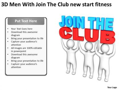 3d men with join the club new start fitness ppt graphic icon