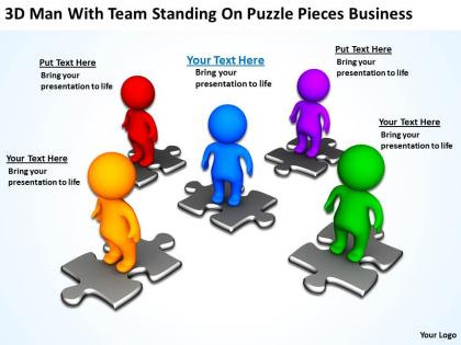 3d men with team standing on puzzle pieces business ppt graphic icon