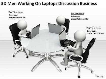 3d men working on laptops discussion business ppt graphics icons