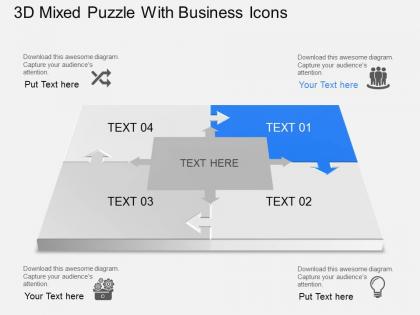 3d mixed puzzle with business icons powerpoint template slide