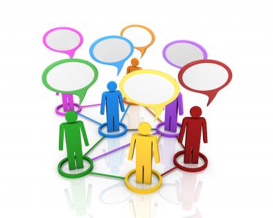 3d people in a group discussion speaking stock photo