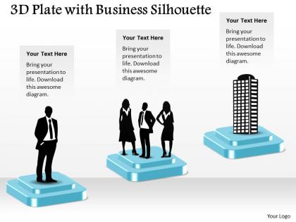 3d plate with business silhouette powerpoint template slide
