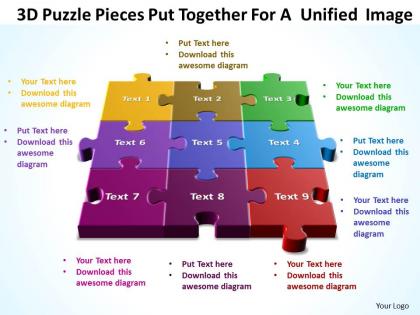 3d puzzle pieces put together for a  unified  image templates ppt presentation slides 812