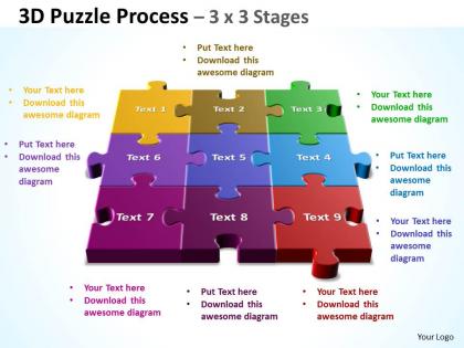 3d puzzle process 3 x 3 stages