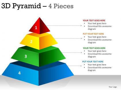 3d pyramid 4 pieces powerpoint presentation slides