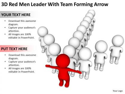 3d red men leader with team forming arrow ppt graphics icons
