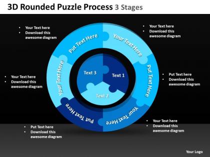 3d rounded puzzle process 3 stages powerpoint templates ppt presentation slides 0812