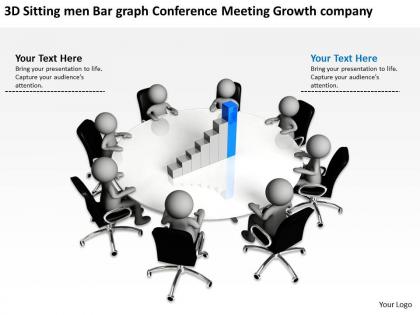 3d sitting men bar graph conference meeting growth company ppt graphic icon