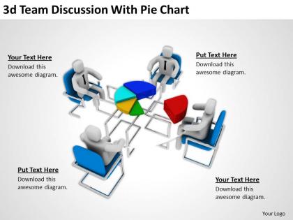 3d team discussion with pie chart ppt graphics icons
