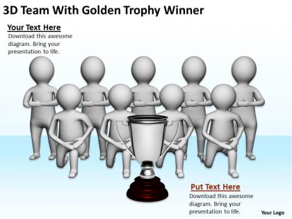 3d team with golden trophy winner ppt graphics icons powerpoint