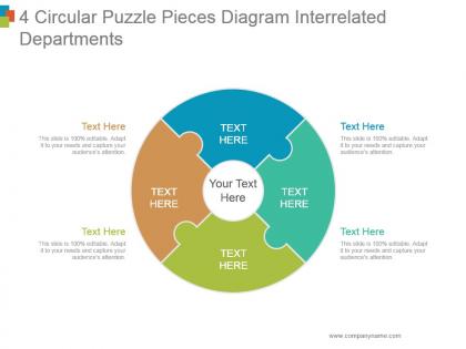 4 circular puzzle pieces diagram interrelated departments powerpoint graphics