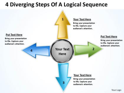 4 diverging steps of a logical sequence circular layout process powerpoint slides