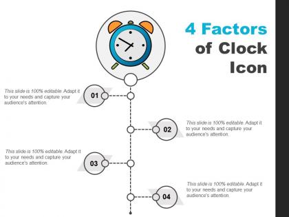 4 factors of clock icon powerpoint slide ideas