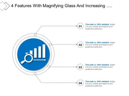 4 features with magnifying glass and increasing performance icon