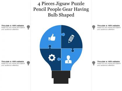 4 pieces jigsaw puzzle pencil people gear having bulb shaped