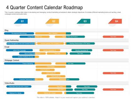 4 quarter content calendar roadmap timeline powerpoint template