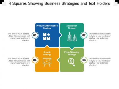 4 squares showing business strategies and text holders