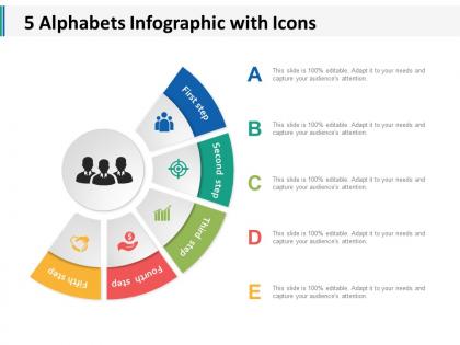 5 alphabets infographic with icons