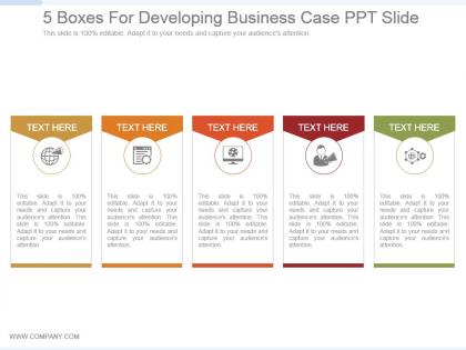 5 boxes for developing business case ppt slide