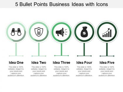 5 bullet points business ideas with icons