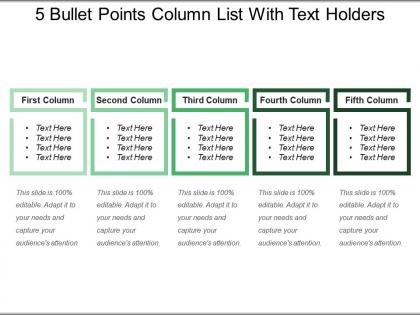 5 bullet points column list with text holders