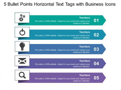 5 bullet points horizontal text tags with business icons