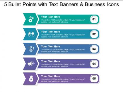 5 bullet points with text banners and business icons