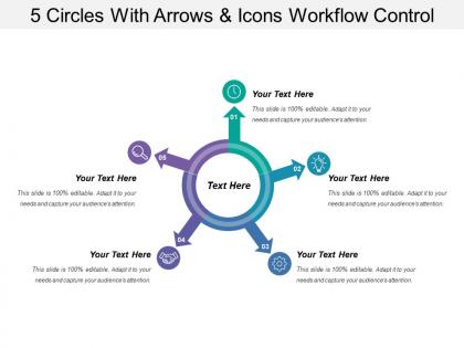 5 circles with arrows and icons workflow control